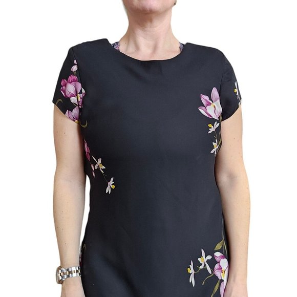 90s Black Pink Floral Maxi Dress Layered Ruffles 6 Romantic Flowy Vintage Retro - Picture 4 of 14